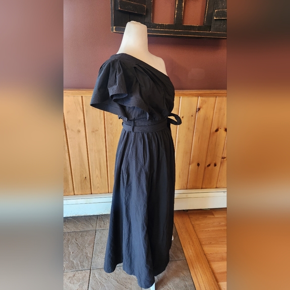 Madewell Ruffled One-Shoulder Midi Dress Black With Bow Size 0 - Picture 7 of 11